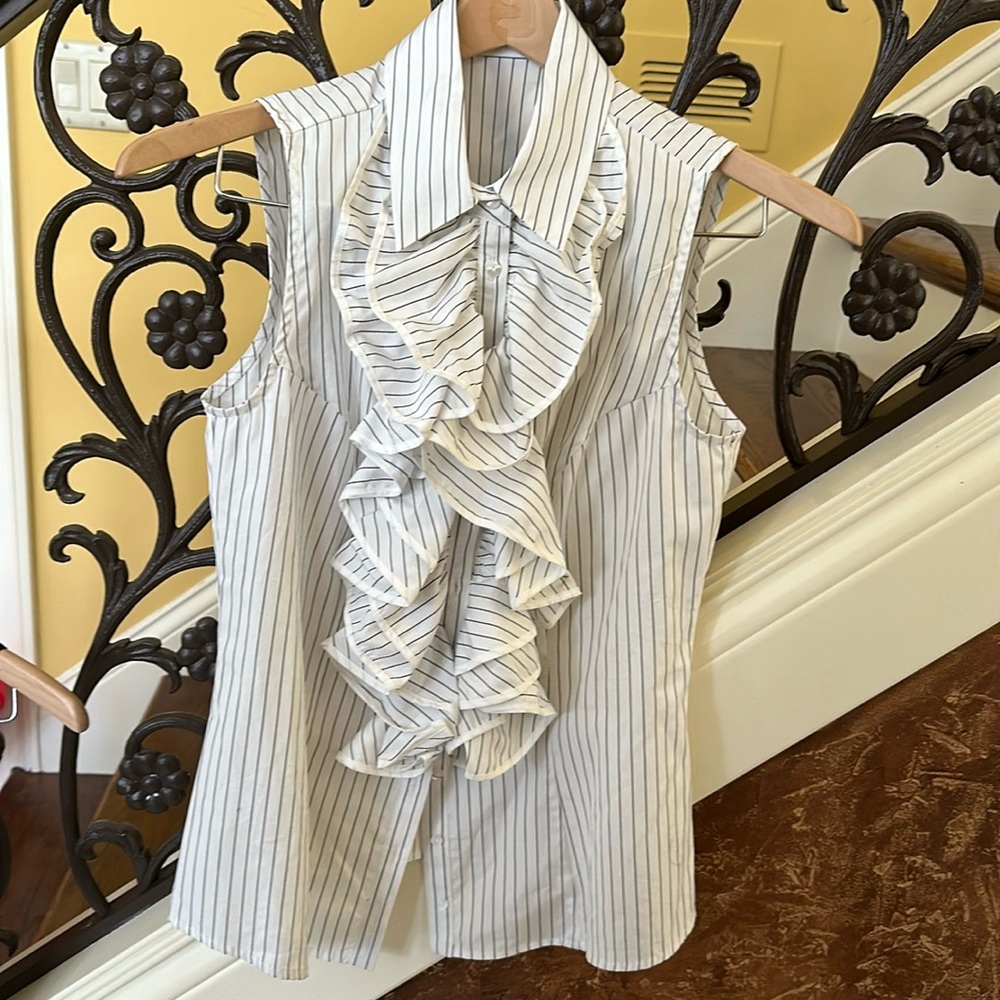 Anne Fontaine white with black pinstripes blouse. Sleeveless